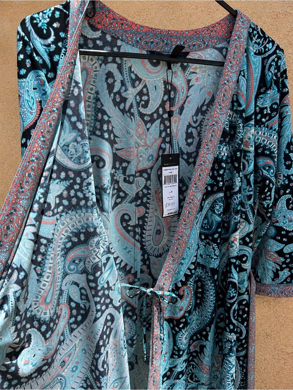 BCBG MaxAzria Adele 3/4 Sleeve Wrap Dress Paisley Boho Western Resort Career, M - Picture 5 of 16